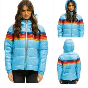 Aviator Nation 5 stripe Trekker Jacket, size medium, glossy sky
